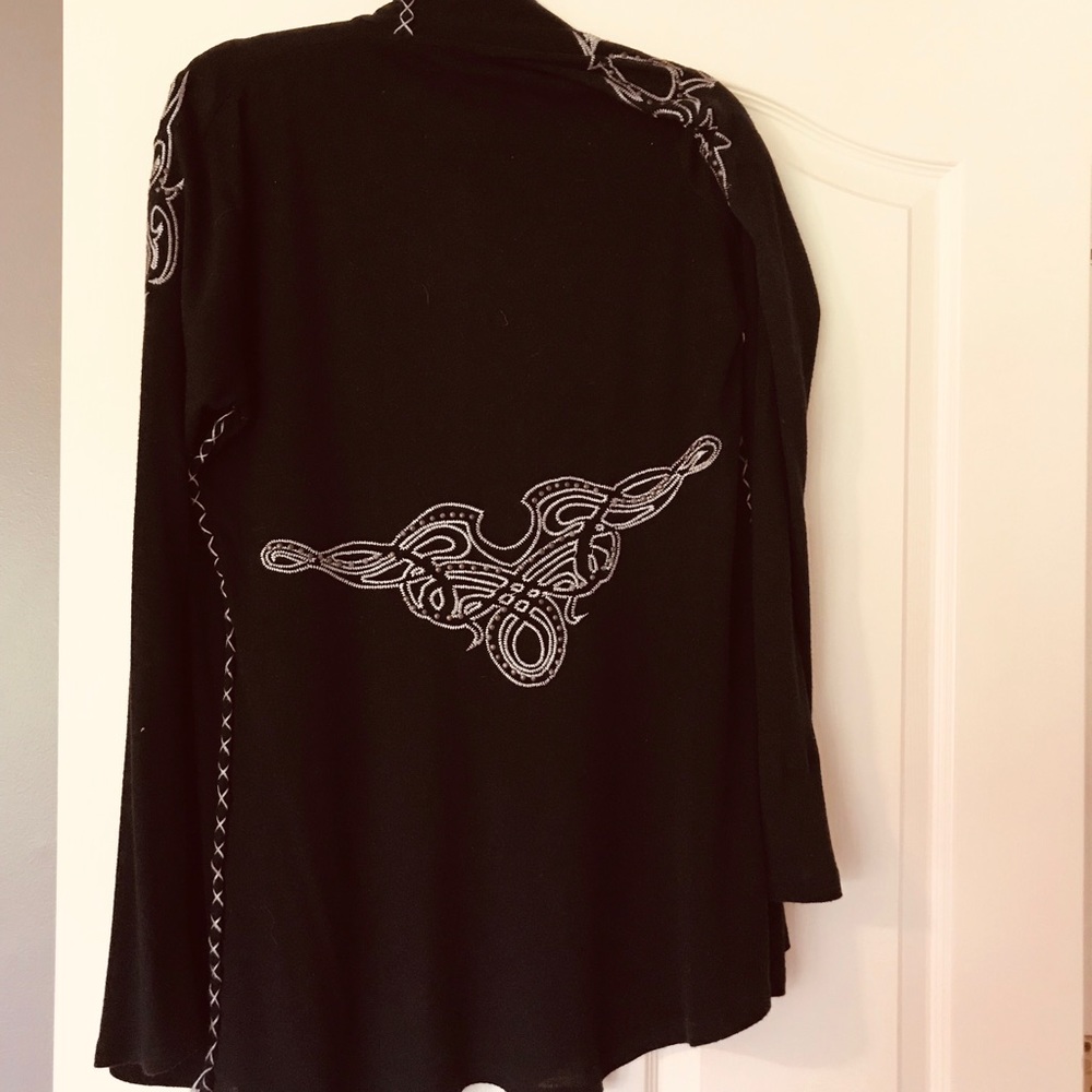 Embroidered black cardigan sweater